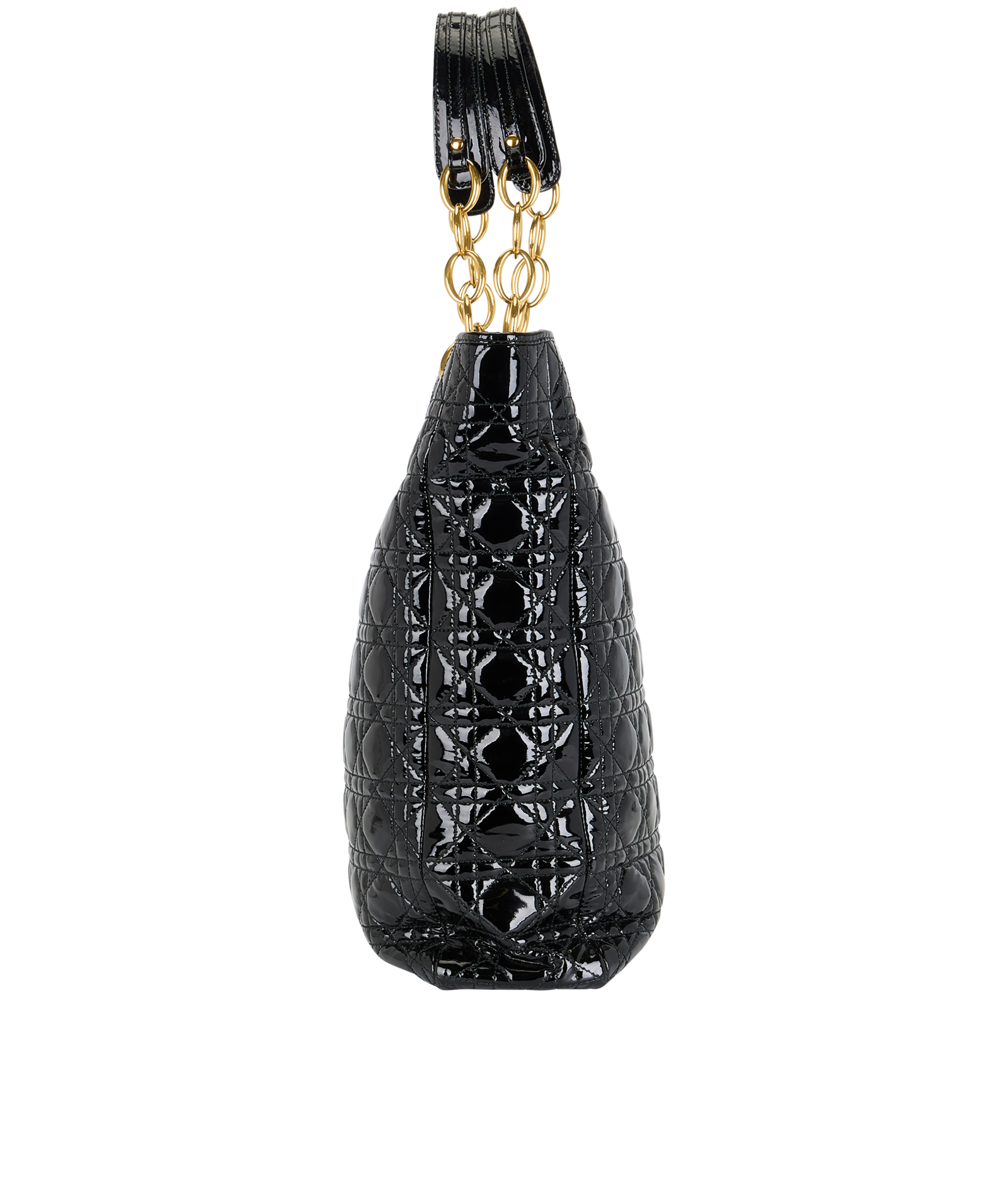 Grand Sac Soft Cannage Tote, &pound;695, Handbags, Black, Patent Leather, Bottom view